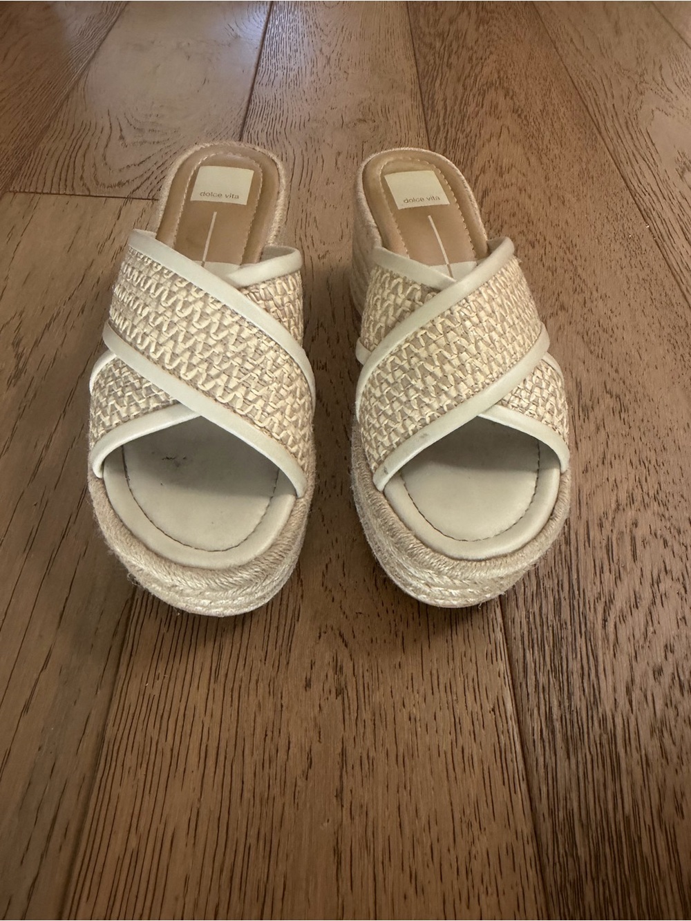 Dolce Vita Cream Woven Platform Wedge Sandals